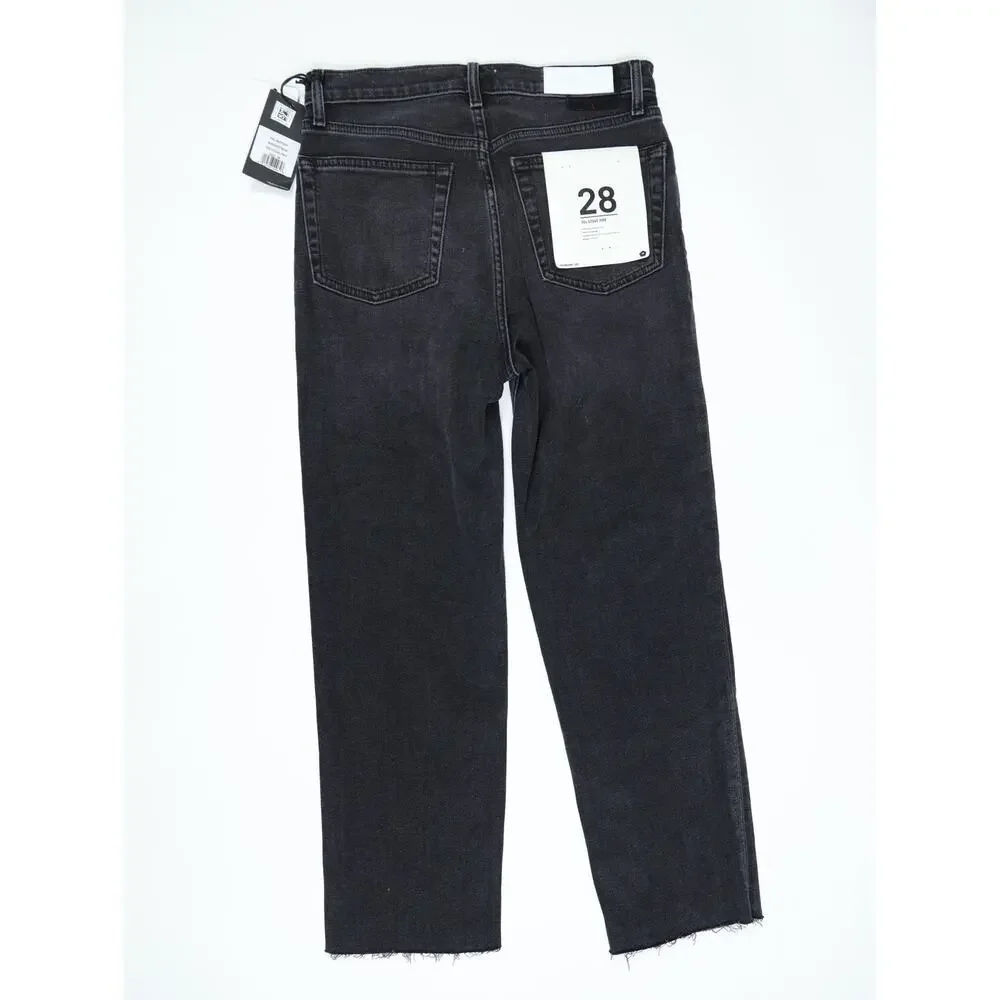 NWT RE/DONE 70s Stove Pipe Jeans 28 Washed Noir High Rise Straight Crop Raw Hem